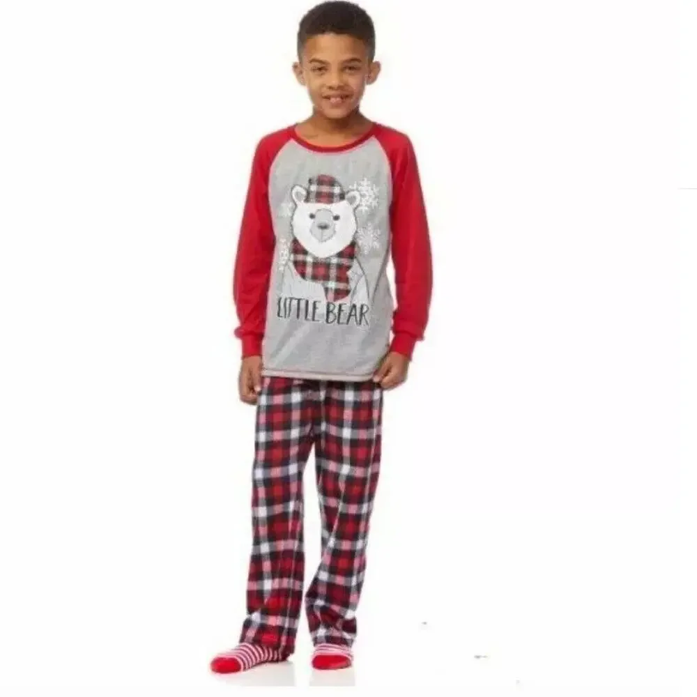 Buffalo Plaid Pajamas Boys LITTLE BEAR PJs Sz S 6/7 Sleepwear Flame Resistant